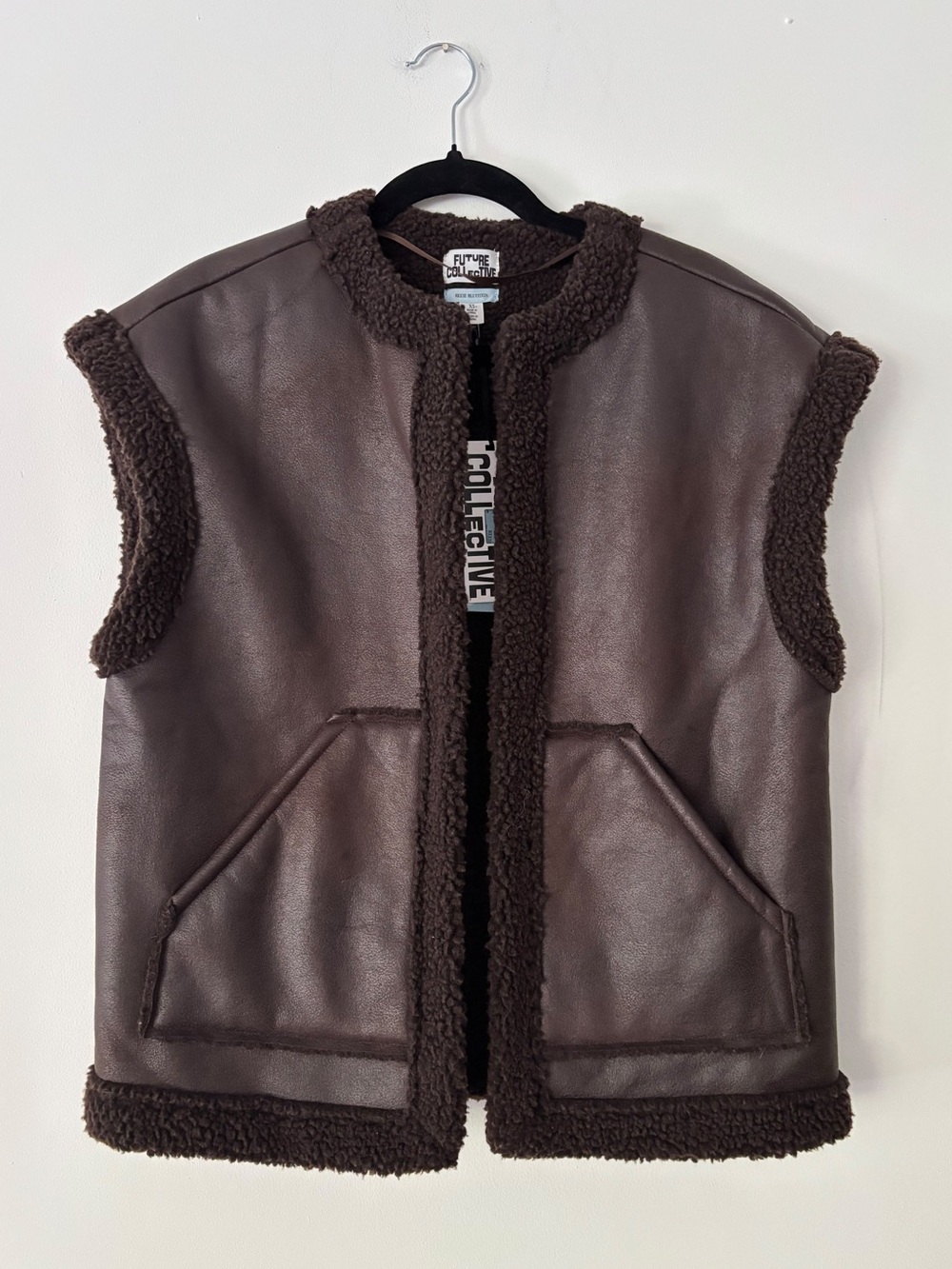 Future Collective Reese Blutstein Faux Shearling Vest XS Dark Brown Sherpa NWT